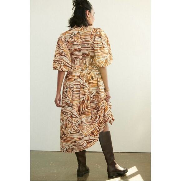 Anthropologie Love The Label Honey Puff Sleeve Swirl Midi Dress Zebra S NWT - Picture 3 of 15